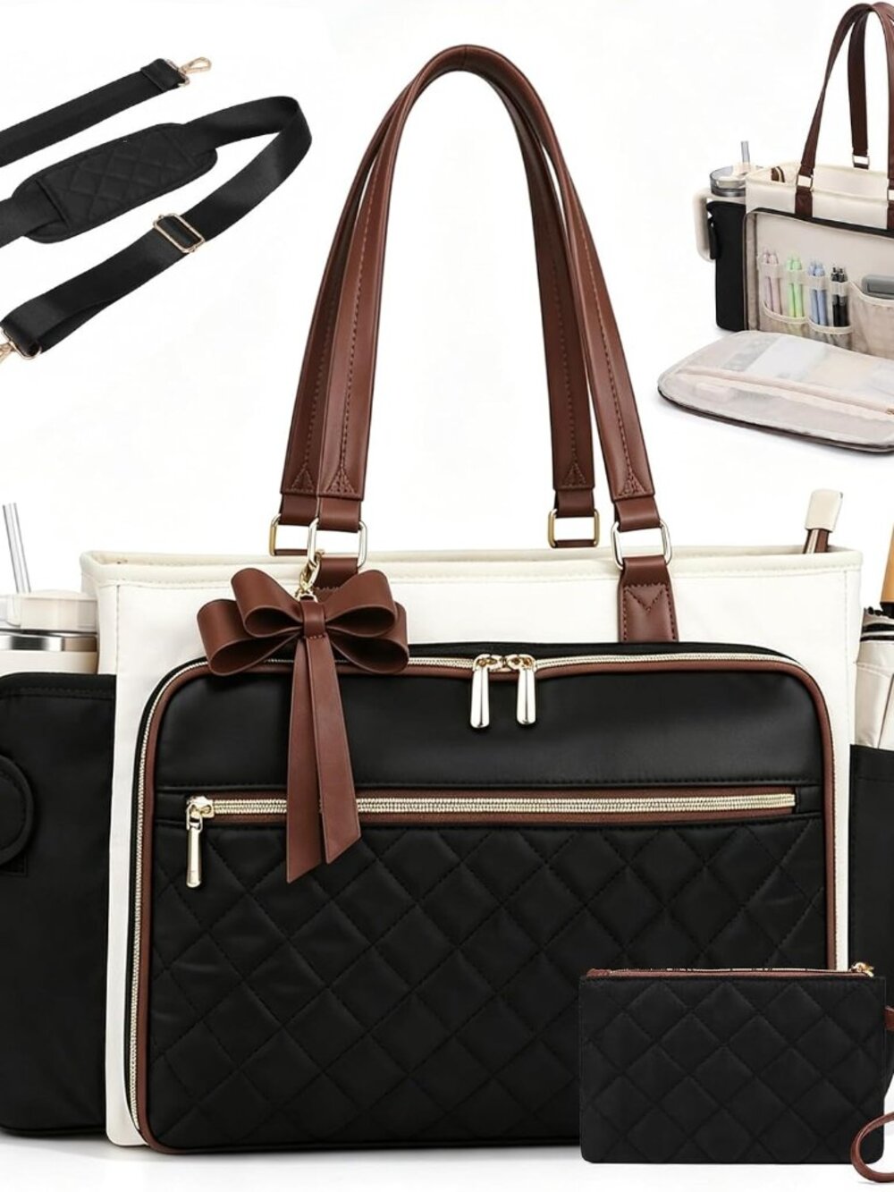 Teacher Laptop Tote Bag for Women with Large Leakproof Cup Holder, Waterproof Wo